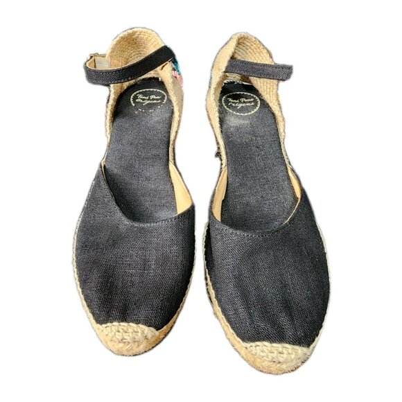 Toni Pons Women's Caldes Espadrille Linen Spain Black Wedge Sandal Size 8 - Picture 2 of 10